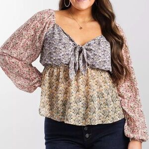 DayTrip Floral Chiffon Keyhole Top | Size Small